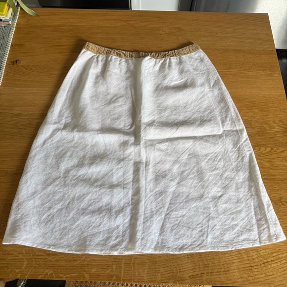 Hartford Alternative Classics White Linen Midi Skirt with Tan Waistband - Picture 1 of 4